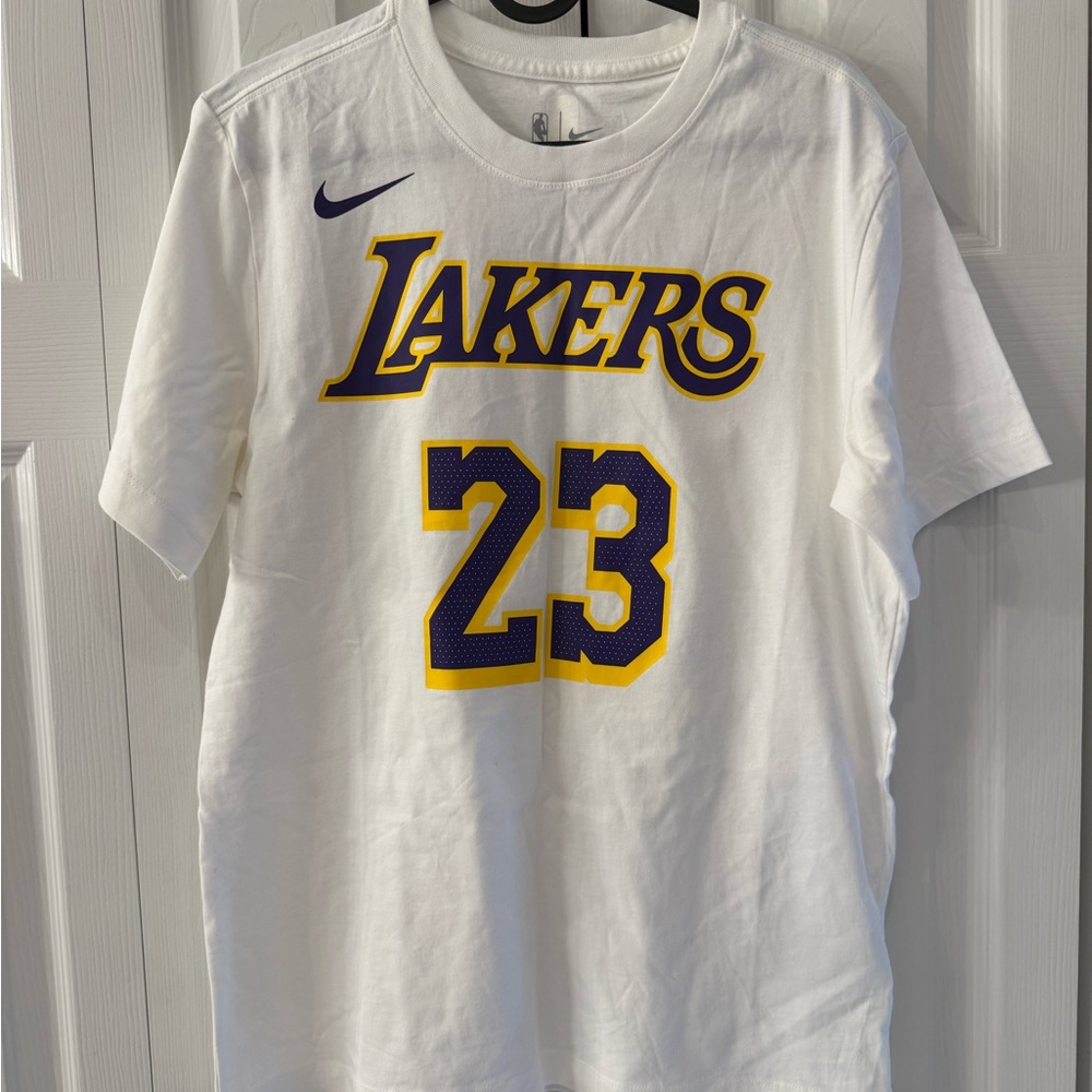 Nike White T-Shirt with Purple and Gold Accents#Lakers##James#